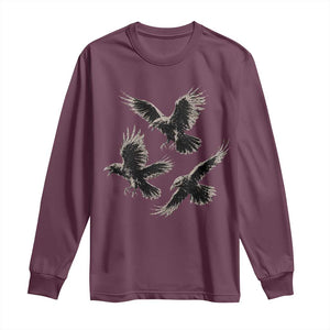 Flying Raven Crow Long Sleeve Shirt Vintage Dark Academia Gothic Black Bird Graphic