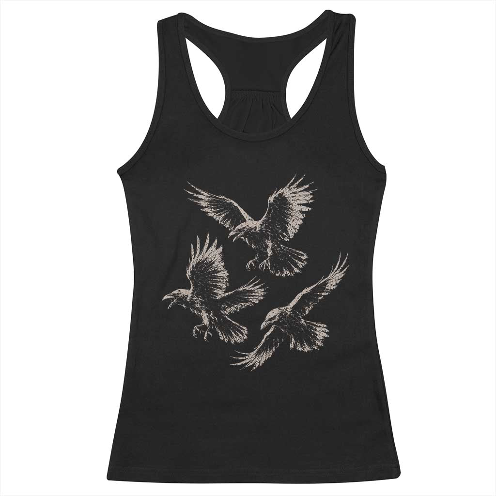 Flying Raven Crow Racerback Tank Top Vintage Dark Academia Gothic Black Bird Graphic
