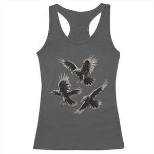 Flying Raven Crow Racerback Tank Top Vintage Dark Academia Gothic Black Bird Graphic