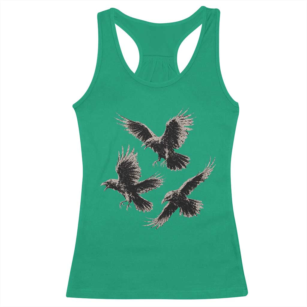 Flying Raven Crow Racerback Tank Top Vintage Dark Academia Gothic Black Bird Graphic
