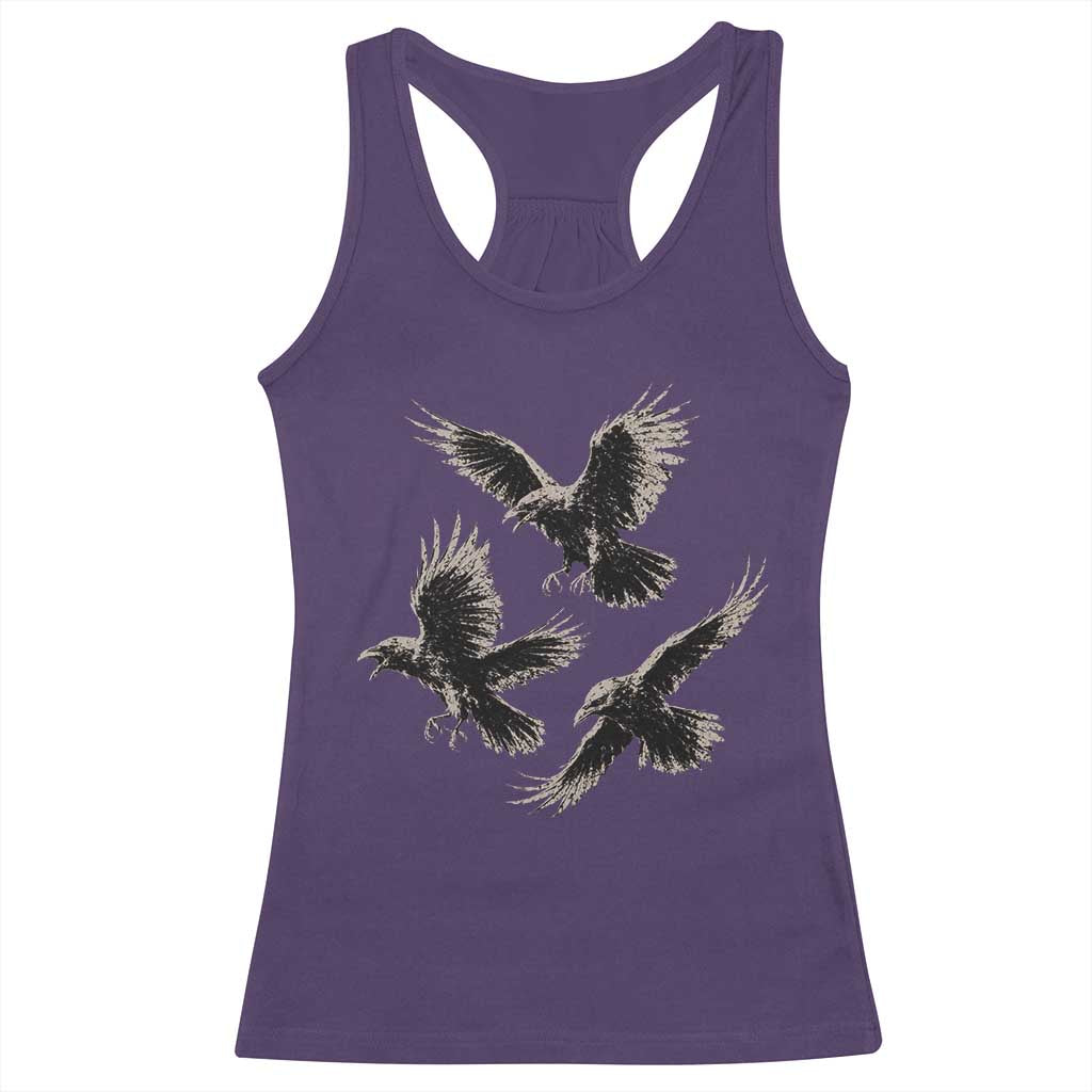Flying Raven Crow Racerback Tank Top Vintage Dark Academia Gothic Black Bird Graphic