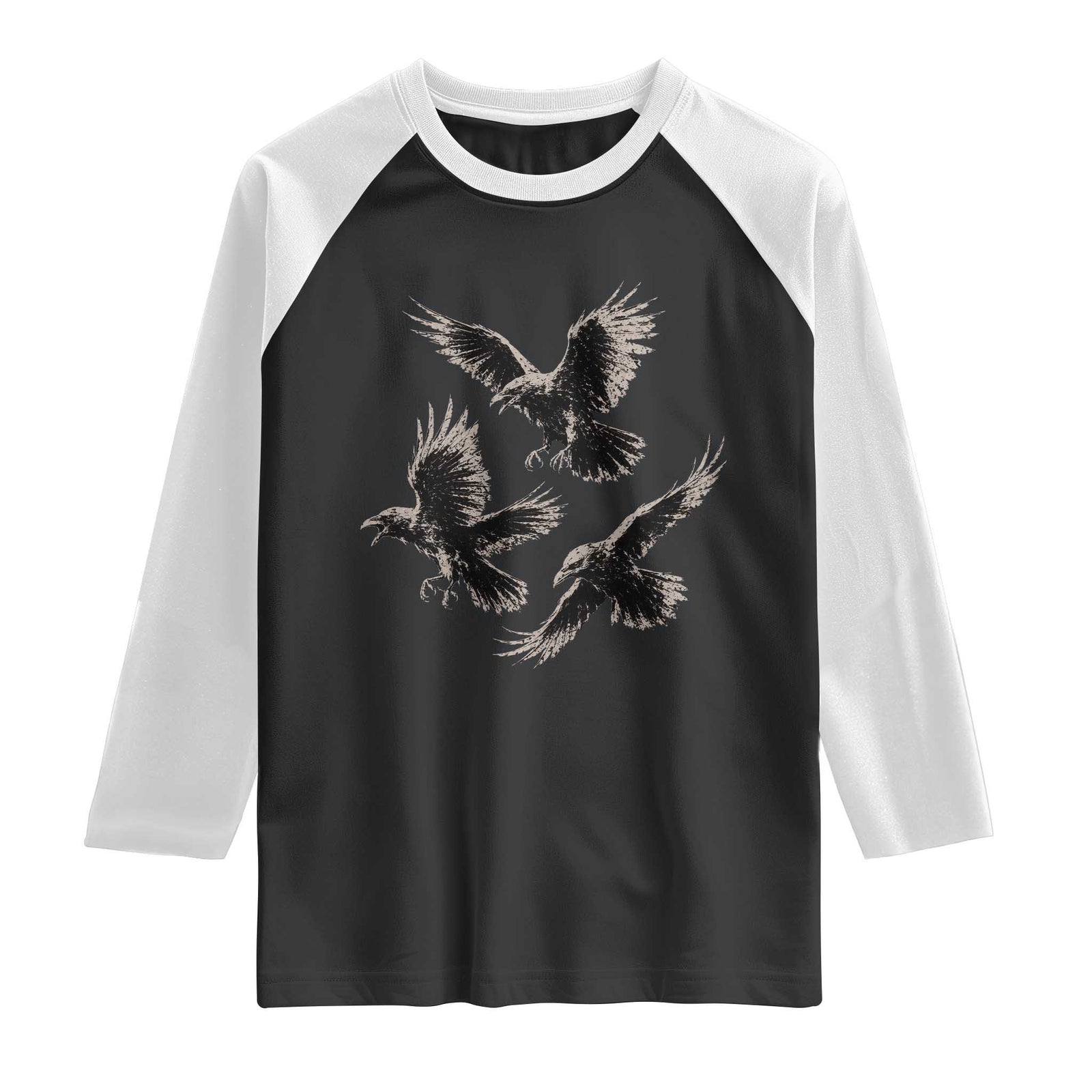 Flying Raven Crow Raglan Shirt Vintage Dark Academia Gothic Black Bird Graphic TS10 Black White Print Your Wear