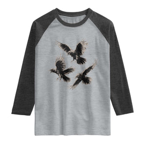 Flying Raven Crow Raglan Shirt Vintage Dark Academia Gothic Black Bird Graphic