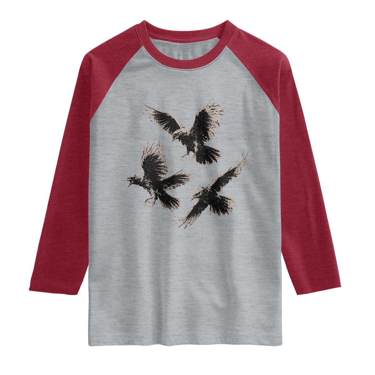 Flying Raven Crow Raglan Shirt Vintage Dark Academia Gothic Black Bird Graphic