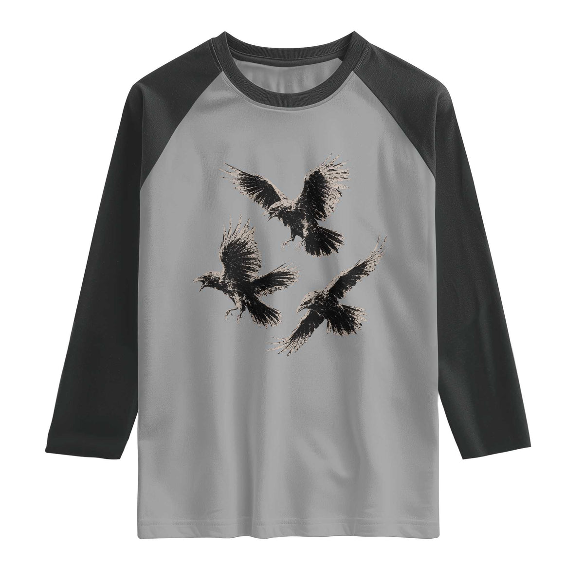 Flying Raven Crow Raglan Shirt Vintage Dark Academia Gothic Black Bird Graphic