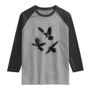 Flying Raven Crow Raglan Shirt Vintage Dark Academia Gothic Black Bird Graphic