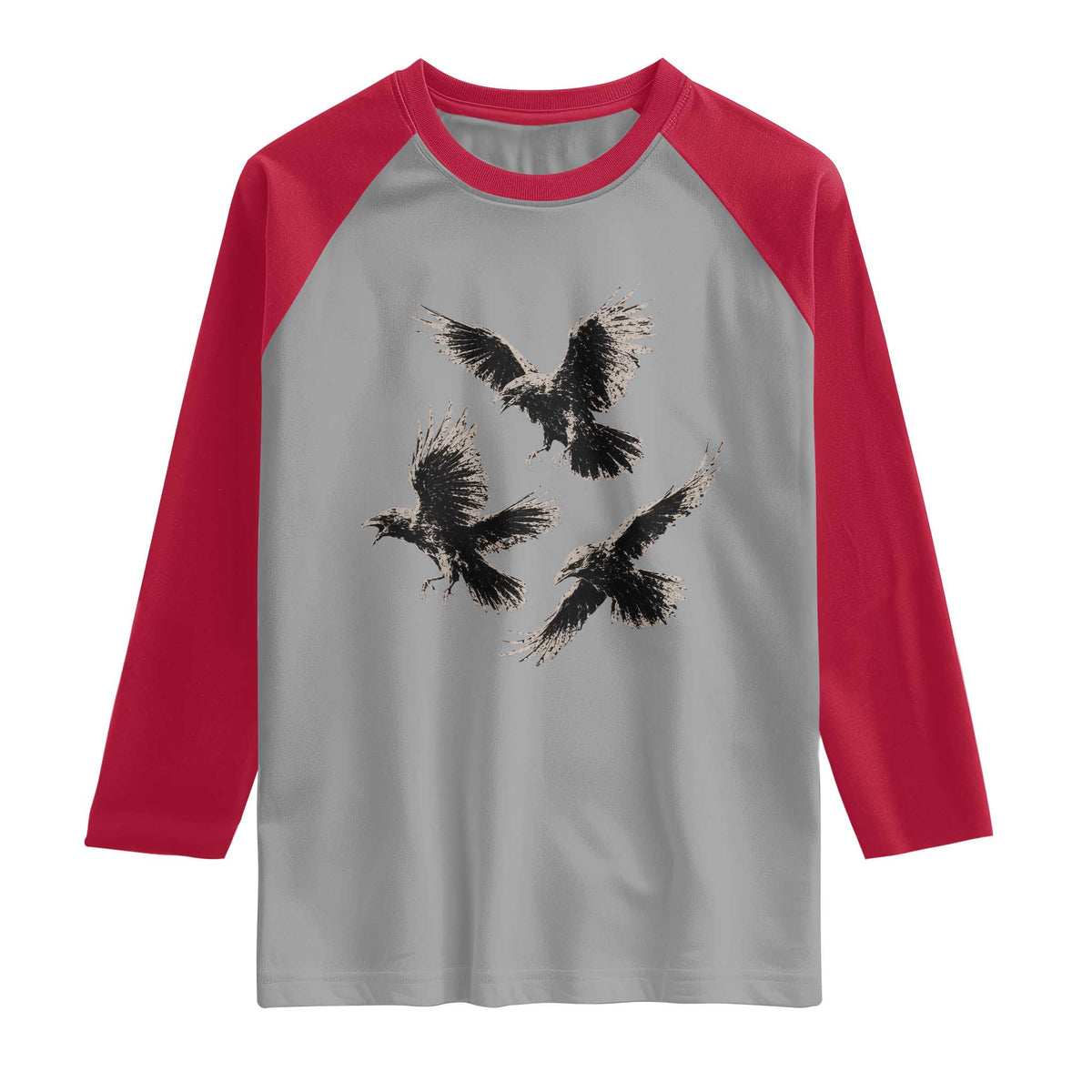 Flying Raven Crow Raglan Shirt Vintage Dark Academia Gothic Black Bird Graphic