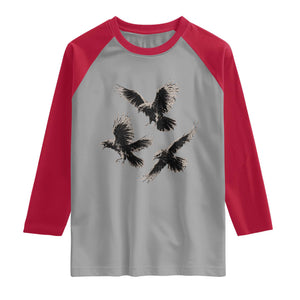 Flying Raven Crow Raglan Shirt Vintage Dark Academia Gothic Black Bird Graphic
