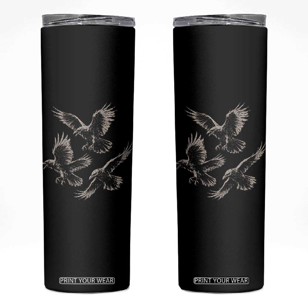 Flying Raven Crow Skinny Tumbler Vintage Dark Academia Gothic Black Bird Graphic