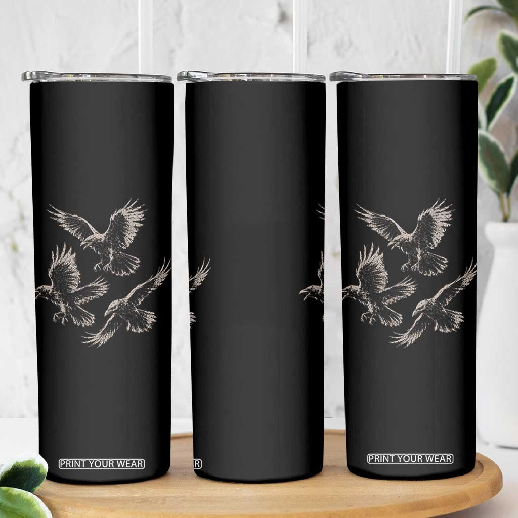 Flying Raven Crow Skinny Tumbler Vintage Dark Academia Gothic Black Bird Graphic