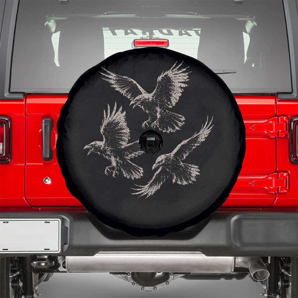 Flying Raven Crow Spare Tire Cover Vintage Dark Academia Gothic Black Bird Graphic