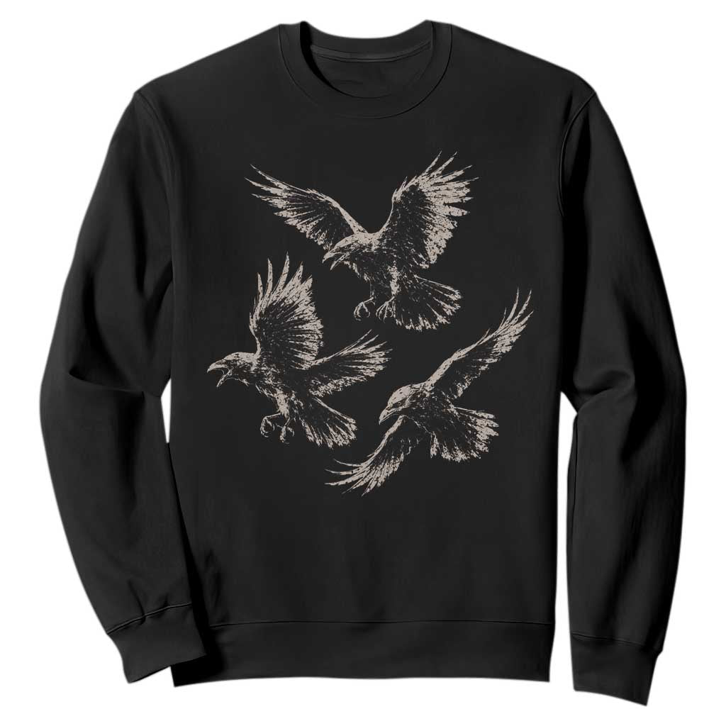 Flying Raven Crow Sweatshirt Vintage Dark Academia Gothic Black Bird Graphic