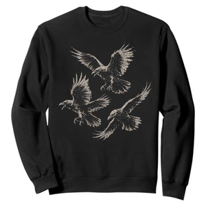 Flying Raven Crow Sweatshirt Vintage Dark Academia Gothic Black Bird Graphic