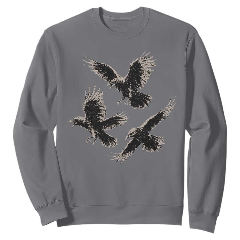 Flying Raven Crow Sweatshirt Vintage Dark Academia Gothic Black Bird Graphic