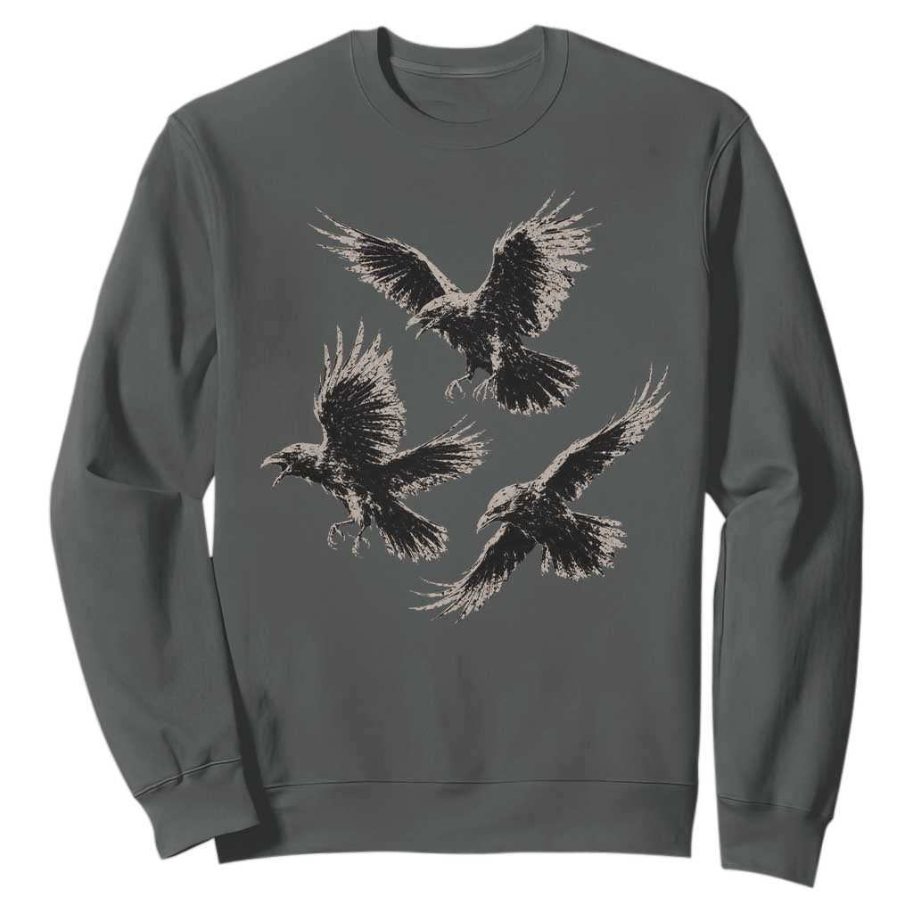 Flying Raven Crow Sweatshirt Vintage Dark Academia Gothic Black Bird Graphic