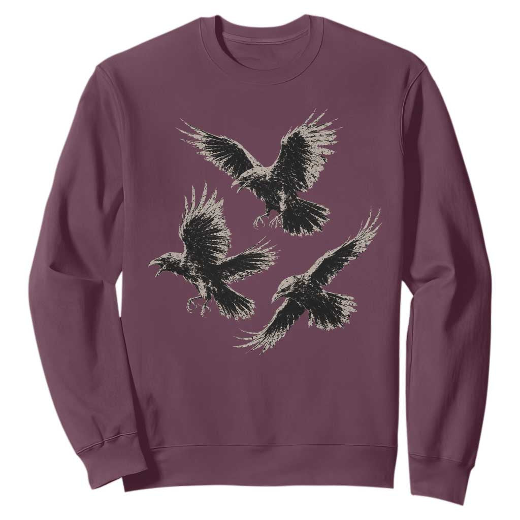 Flying Raven Crow Sweatshirt Vintage Dark Academia Gothic Black Bird Graphic