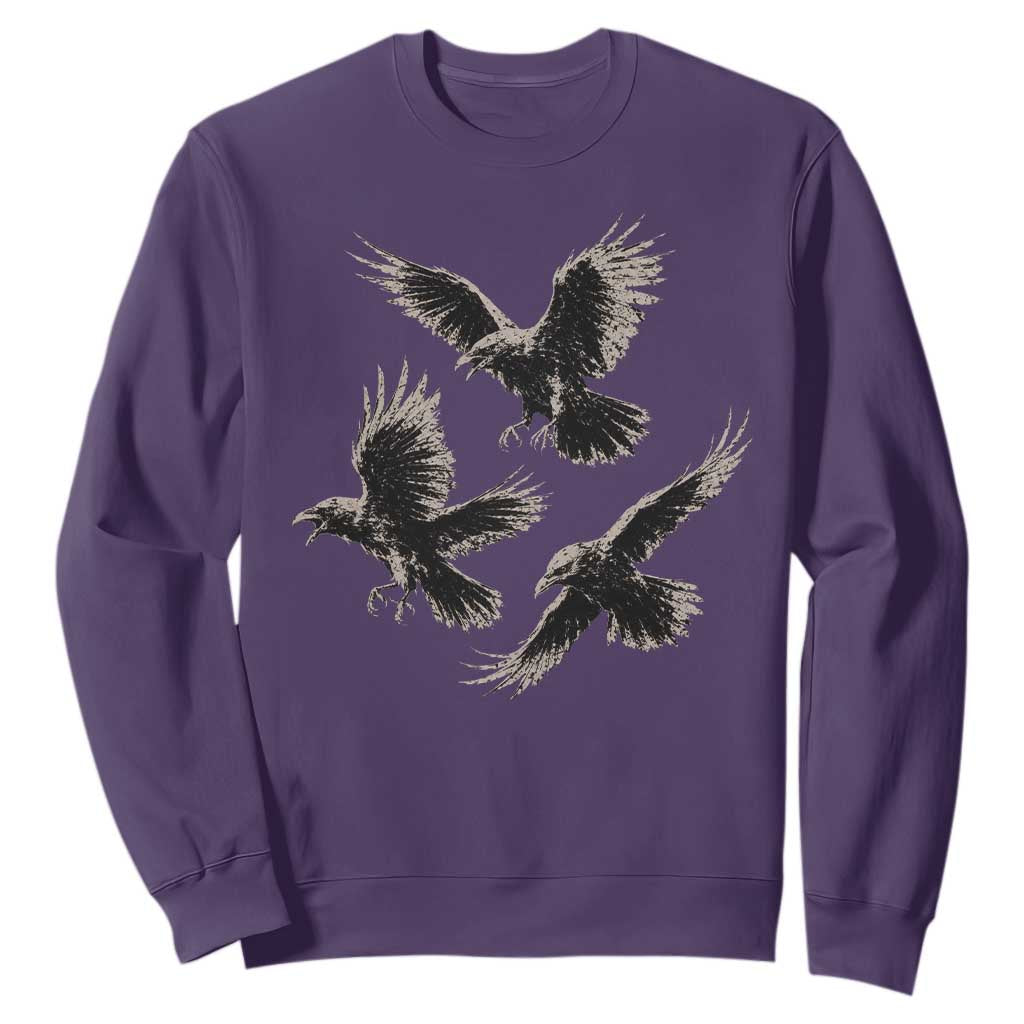 Flying Raven Crow Sweatshirt Vintage Dark Academia Gothic Black Bird Graphic