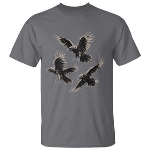 Flying Raven Crow T Shirt Vintage Dark Academia Gothic Black Bird Graphic