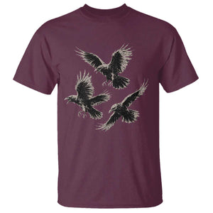 Flying Raven Crow T Shirt Vintage Dark Academia Gothic Black Bird Graphic