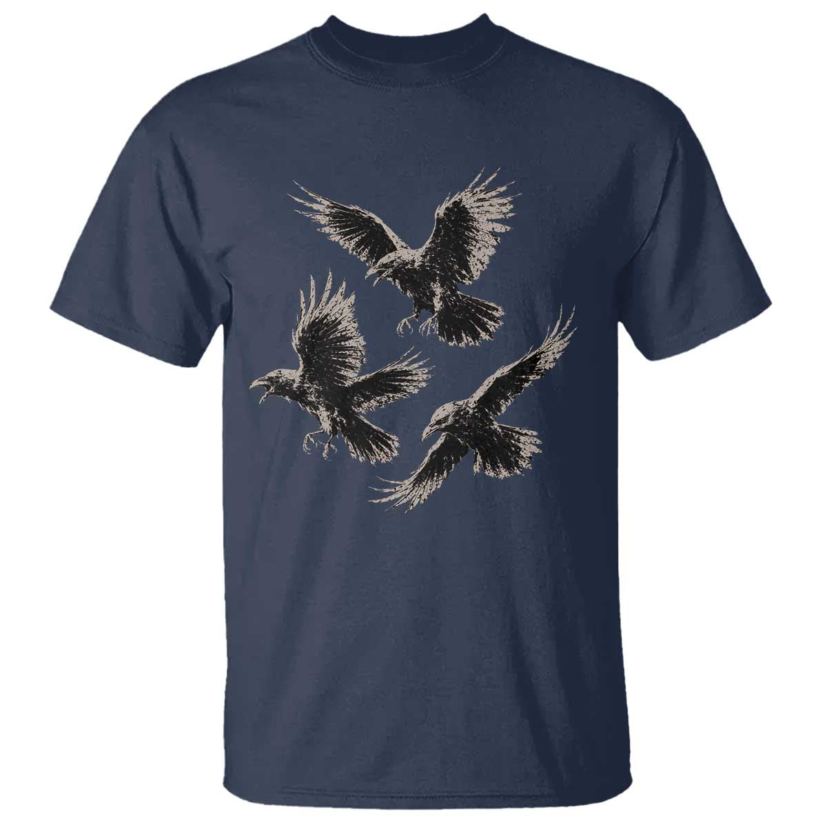 Flying Raven Crow T Shirt Vintage Dark Academia Gothic Black Bird Graphic