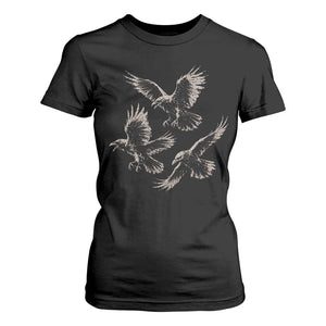 Flying Raven Crow T Shirt For Women Vintage Dark Academia Gothic Black Bird Graphic