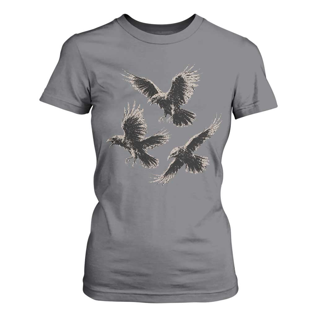 Flying Raven Crow T Shirt For Women Vintage Dark Academia Gothic Black Bird Graphic