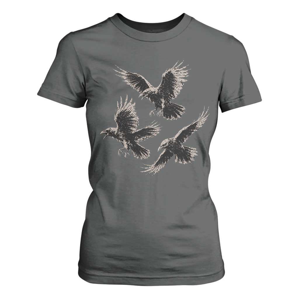 Flying Raven Crow T Shirt For Women Vintage Dark Academia Gothic Black Bird Graphic