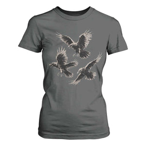Flying Raven Crow T Shirt For Women Vintage Dark Academia Gothic Black Bird Graphic