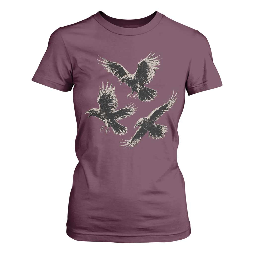 Flying Raven Crow T Shirt For Women Vintage Dark Academia Gothic Black Bird Graphic