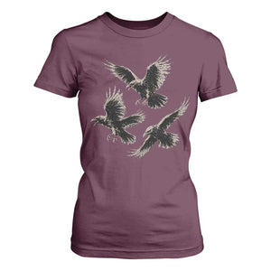 Flying Raven Crow T Shirt For Women Vintage Dark Academia Gothic Black Bird Graphic