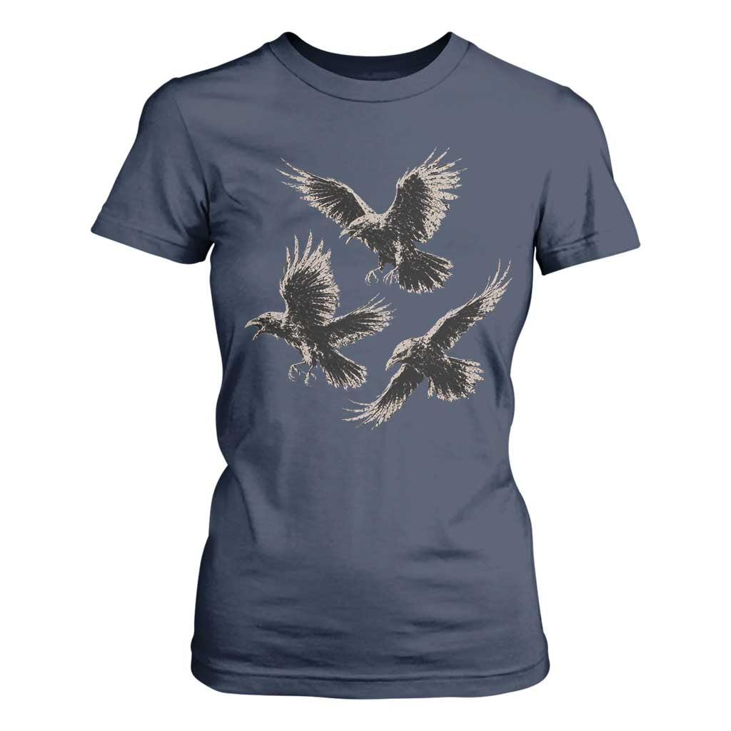 Flying Raven Crow T Shirt For Women Vintage Dark Academia Gothic Black Bird Graphic