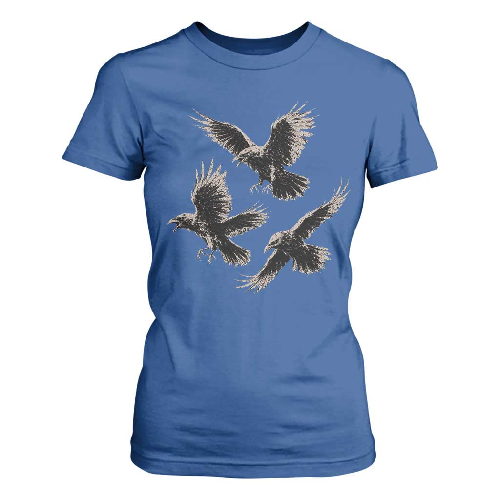 Flying Raven Crow T Shirt For Women Vintage Dark Academia Gothic Black Bird Graphic
