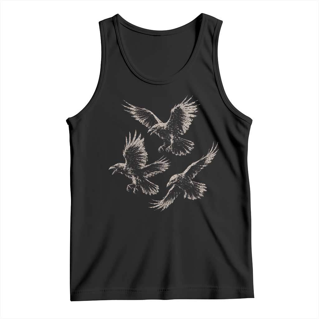 Flying Raven Crow Tank Top Vintage Dark Academia Gothic Black Bird Graphic TS10 Black Print Your Wear