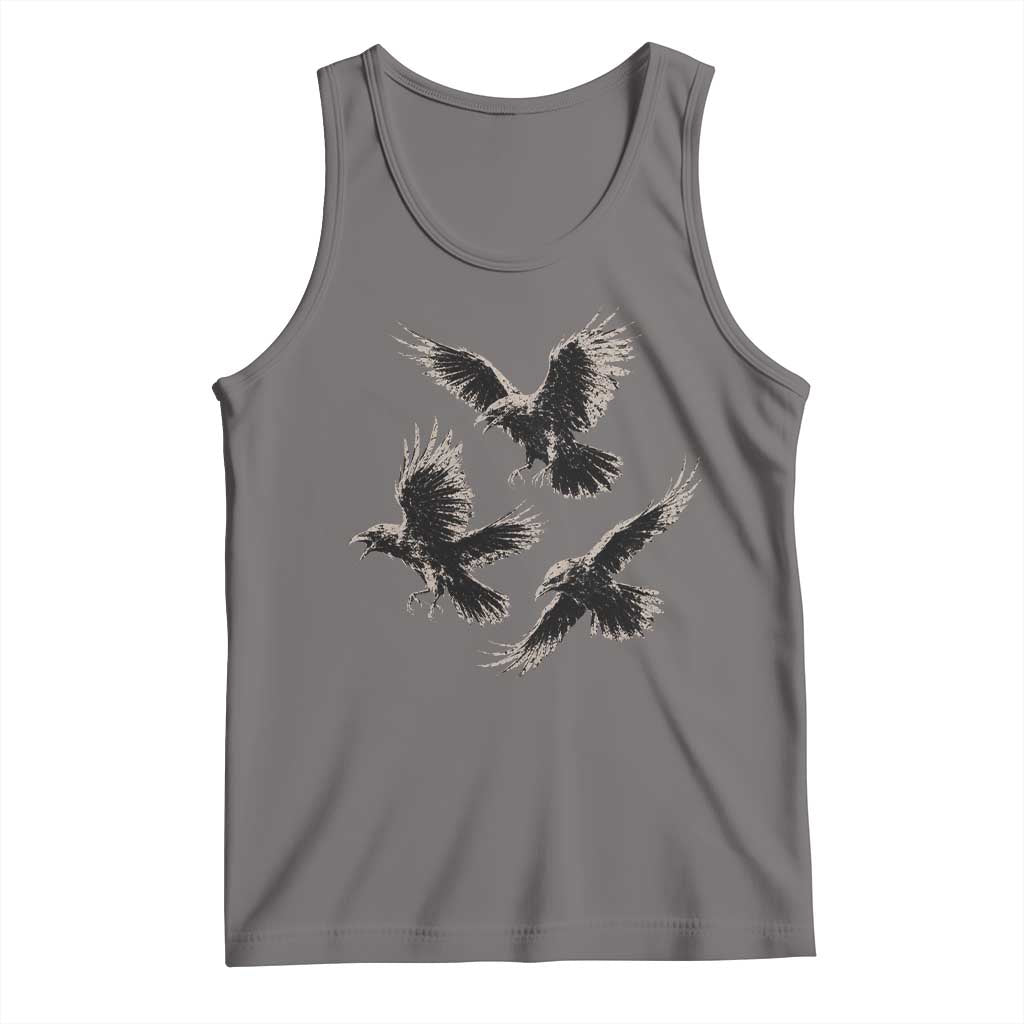 Flying Raven Crow Tank Top Vintage Dark Academia Gothic Black Bird Graphic