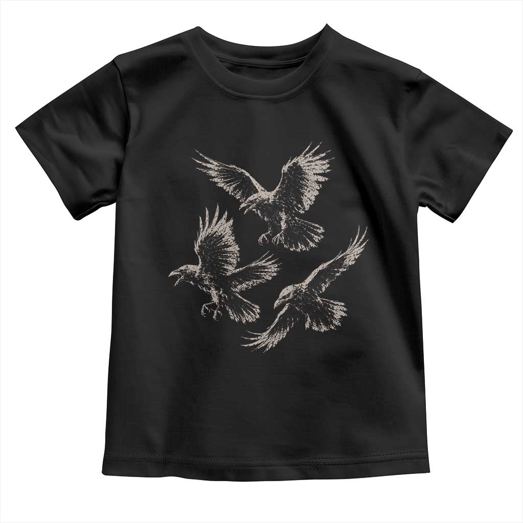 Flying Raven Crow Toddler T Shirt Vintage Dark Academia Gothic Black Bird Graphic TS10 Black Print Your Wear