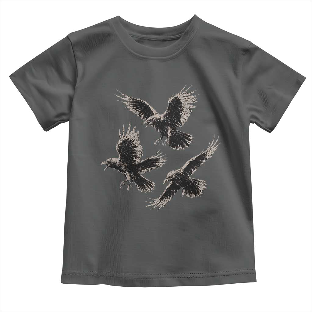 Flying Raven Crow Toddler T Shirt Vintage Dark Academia Gothic Black Bird Graphic