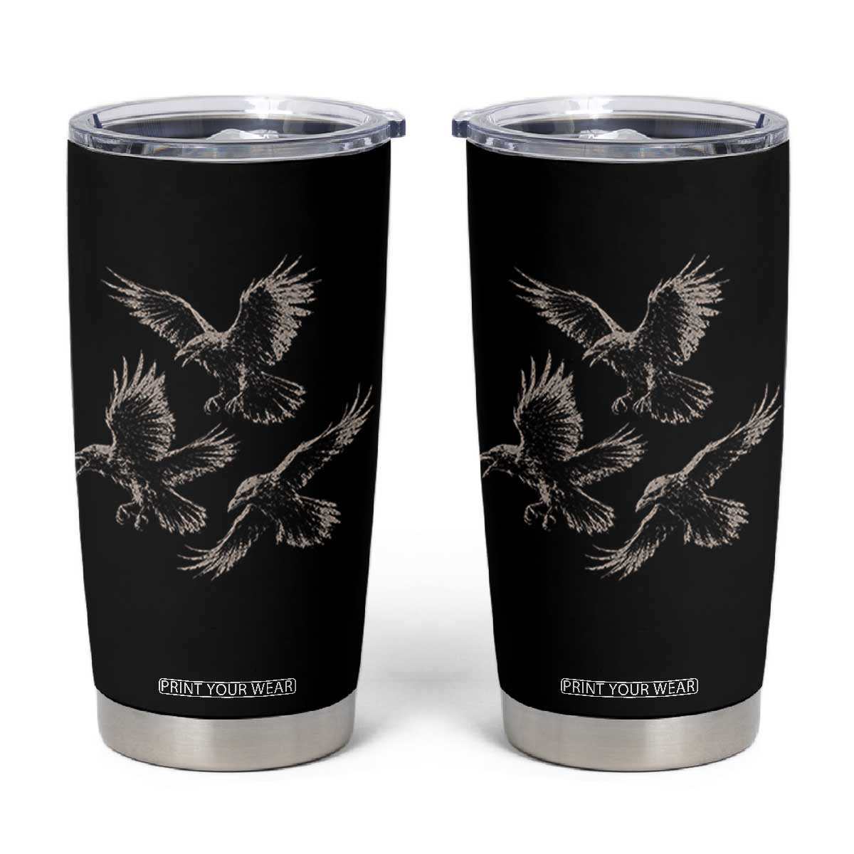 Flying Raven Crow Tumbler Cup Vintage Dark Academia Gothic Black Bird Graphic