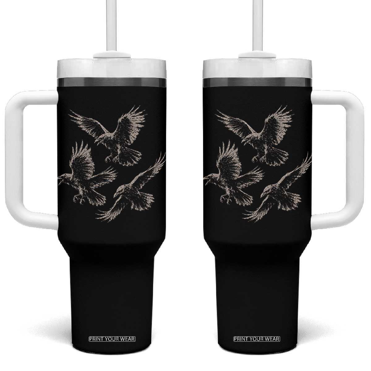 Flying Raven Crow Tumbler With Handle Vintage Dark Academia Gothic Black Bird Graphic