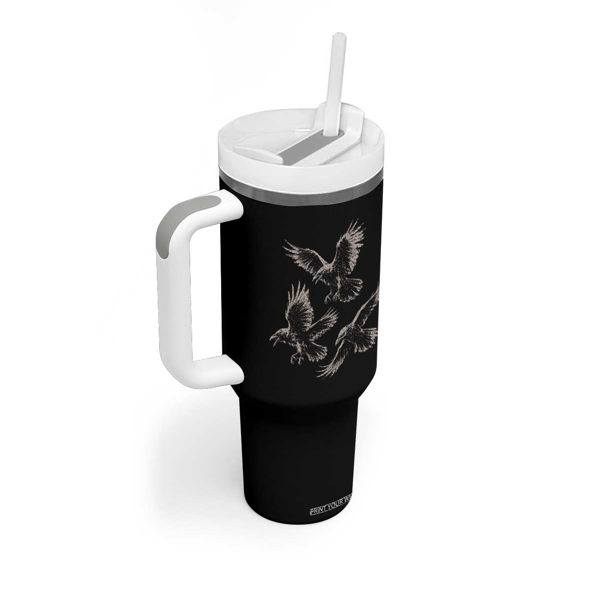 Flying Raven Crow Tumbler With Handle Vintage Dark Academia Gothic Black Bird Graphic
