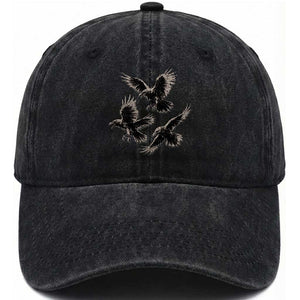 Flying Raven Crow Washed Cotton Baseball Cap Vintage Dark Academia Gothic Black Bird Graphic