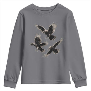 Flying Raven Crow Youth Sweatshirt Vintage Dark Academia Gothic Black Bird Graphic