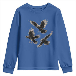 Flying Raven Crow Youth Sweatshirt Vintage Dark Academia Gothic Black Bird Graphic