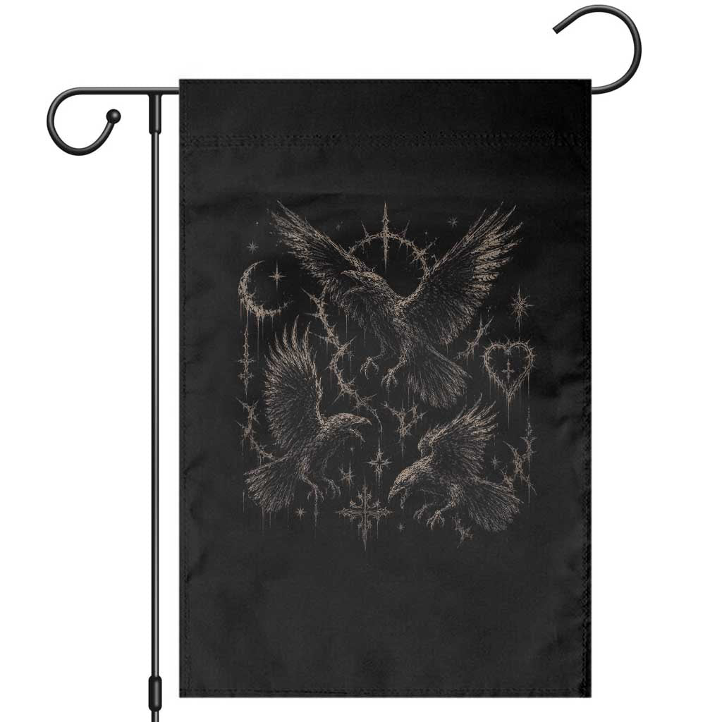 Flying Raven Crow Garden Flag Black Bird Gothic Occult Cyber Y2K Dark Academia Ravens Graphic TS10 Black Print Your Wear
