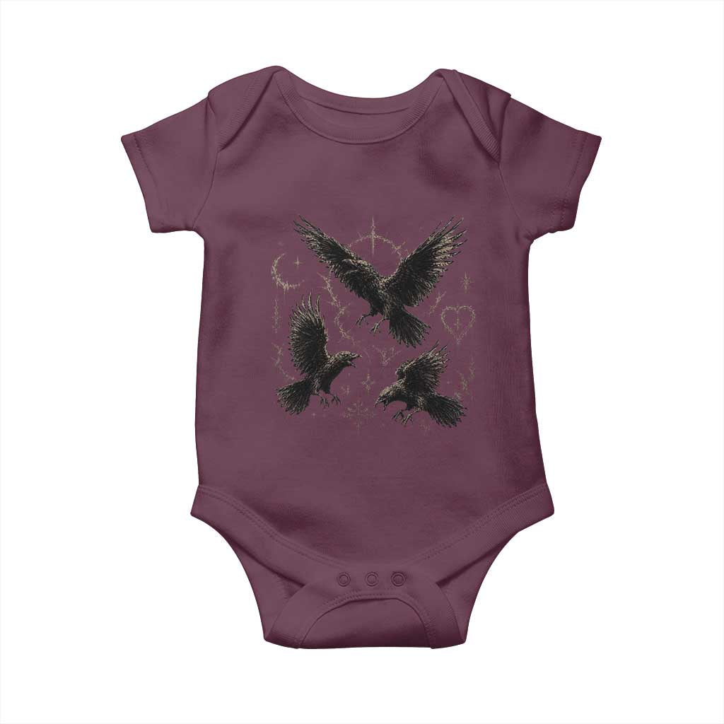 Flying Raven Crow Baby Onesie Black Bird Gothic Occult Cyber Y2K Dark Academia Ravens Graphic