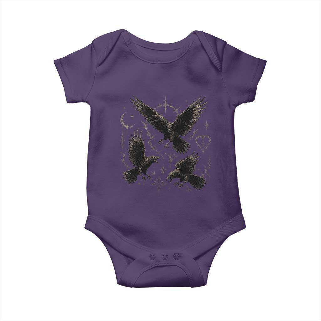 Flying Raven Crow Baby Onesie Black Bird Gothic Occult Cyber Y2K Dark Academia Ravens Graphic