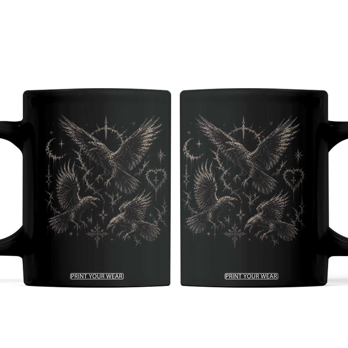 Flying Raven Crow Coffee Mug Black Bird Gothic Occult Cyber Y2K Dark Academia Ravens Graphic TS10 Black Print Your Wear