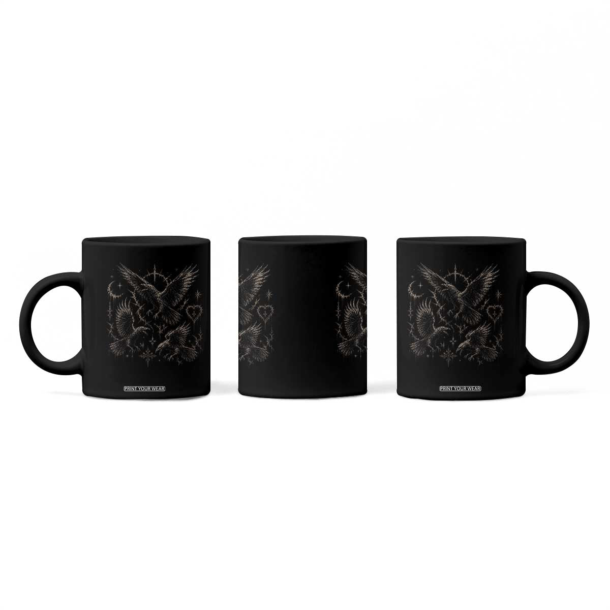Flying Raven Crow Coffee Mug Black Bird Gothic Occult Cyber Y2K Dark Academia Ravens Graphic