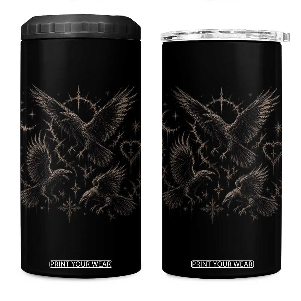 Flying Raven Crow 4 in 1 Can Cooler Tumbler Black Bird Gothic Occult Cyber Y2K Dark Academia Ravens Graphic