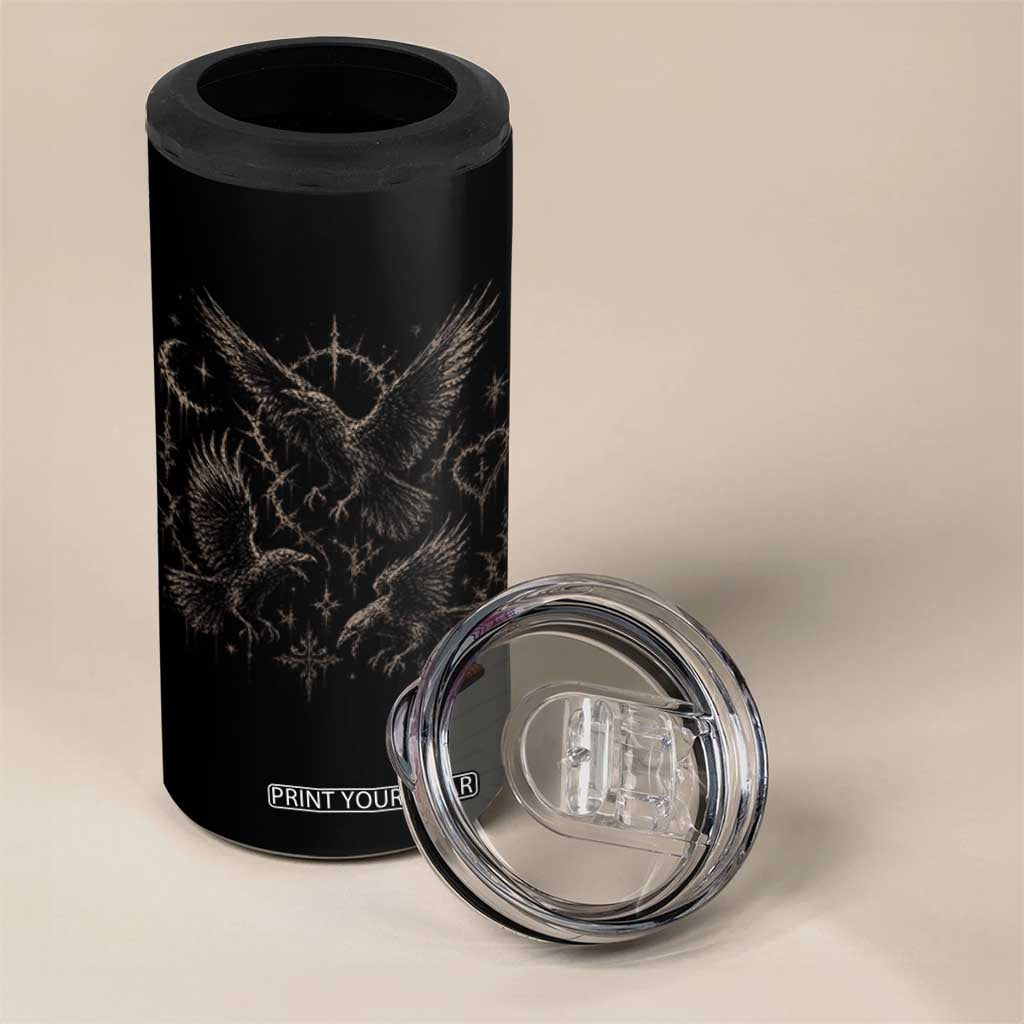 Flying Raven Crow 4 in 1 Can Cooler Tumbler Black Bird Gothic Occult Cyber Y2K Dark Academia Ravens Graphic