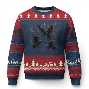 Flying Raven Crow Ugly Christmas Sweater Black Bird Gothic Occult Cyber Y2K Dark Academia Ravens Graphic